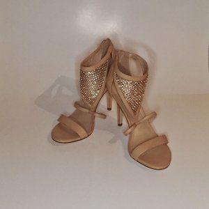 4 inch beige strappy rhinestone heels